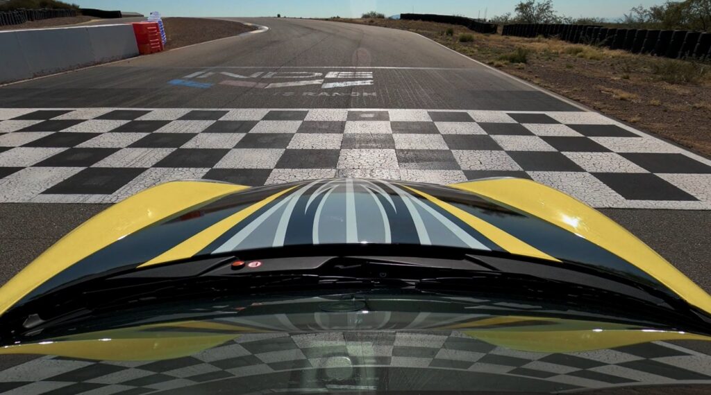 Hood camera crossing the start finish line at INDE Motorsports Ranch