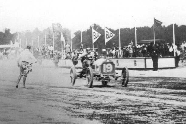Louis Schwitzer winning the first race at Indianapolis Motor Speedway, August 19, 1909